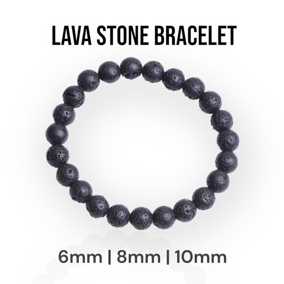 Lava Bead Bracelet, Black Volcanic Rock, Essential Oil Diffuser, Stretch - Picture 4 of 16